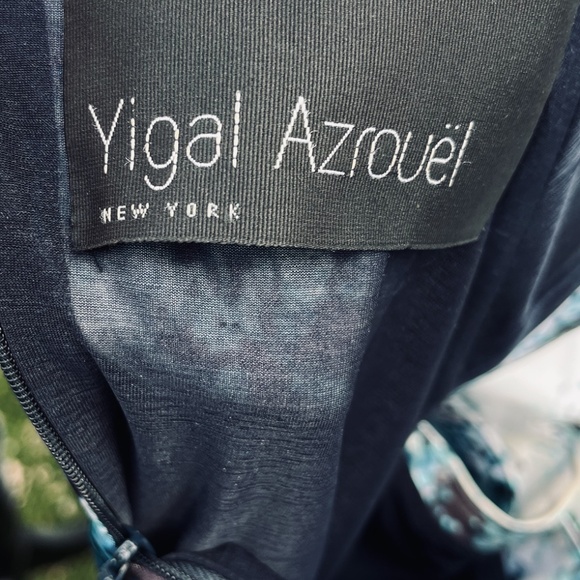 YIGAL AZROUEL NYC USA-MADE "4" DRESS Blues & Black Abstract Cap sleeve Flare hem - Picture 3 of 6